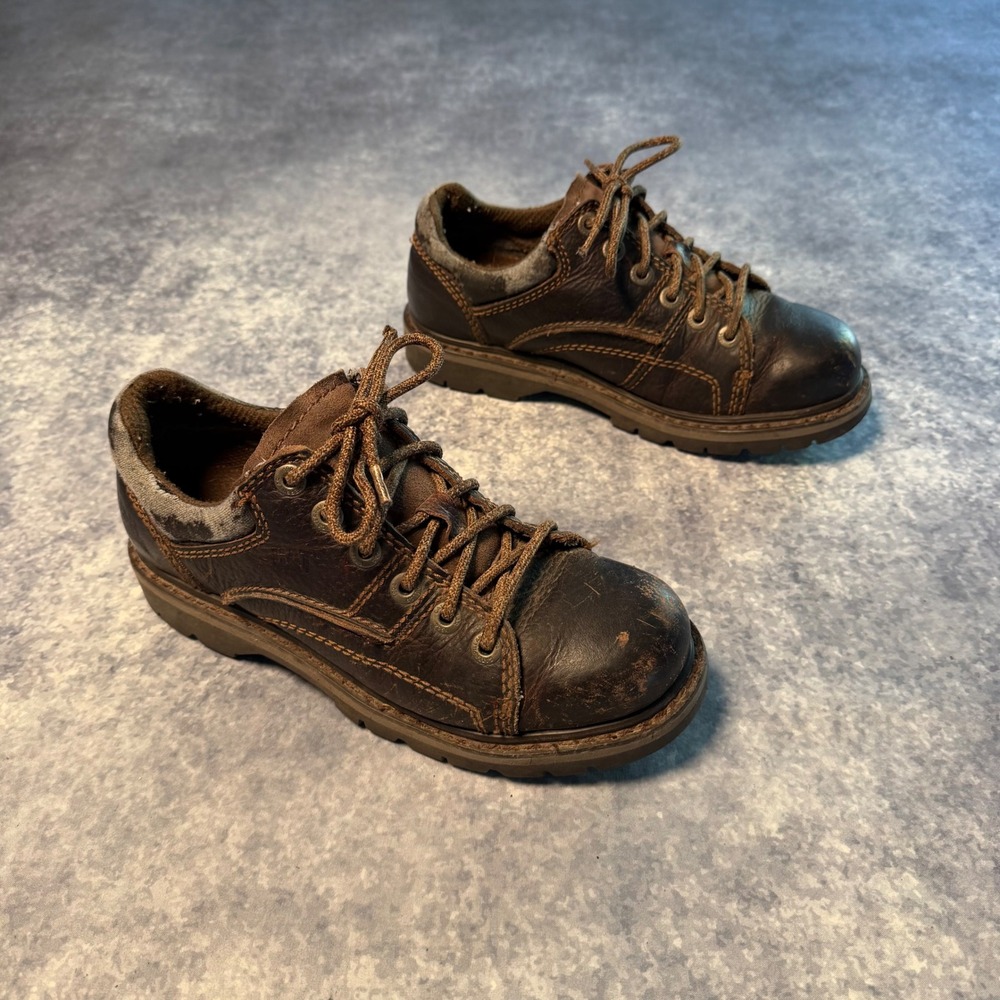 CAT Walking Machines Womens 8 Brown Leather Oxford Work Shoes Chunky Utility Vtg